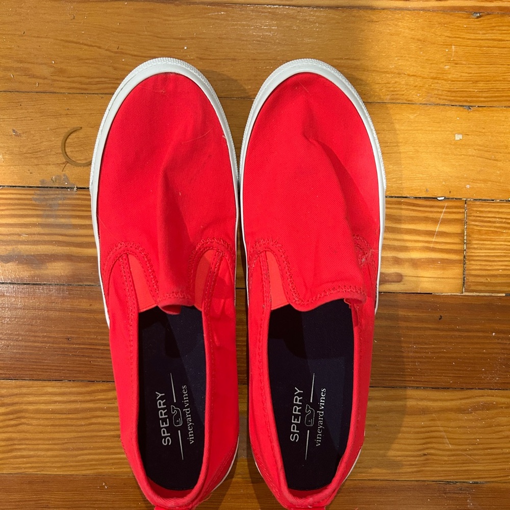 Sperry Bright Red Canvas Slip-Ons
